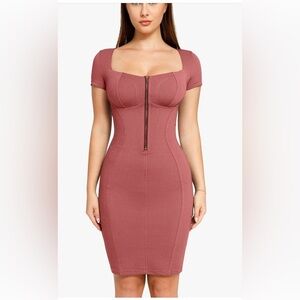 Popilush Shapewear Denim Square Neck Tummy Control Midi Dress SM